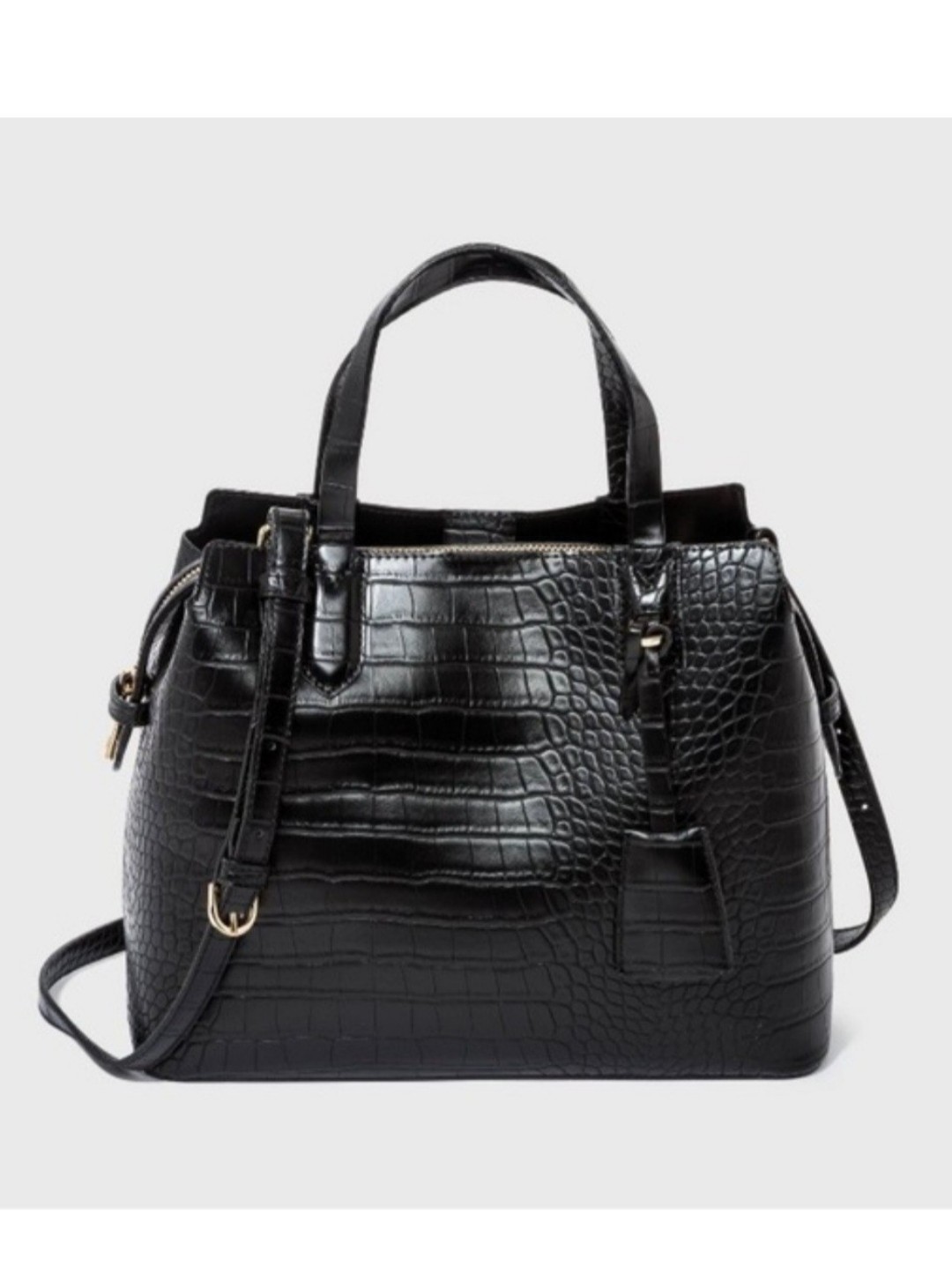 A New Day Black Faux Croc-Embossed Satchel Handbag With Gold Hardware